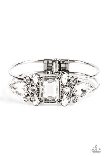 CALL ME OLD-FASHIONED – WHITE RHINESTONE SILVER HINGE BRACELET